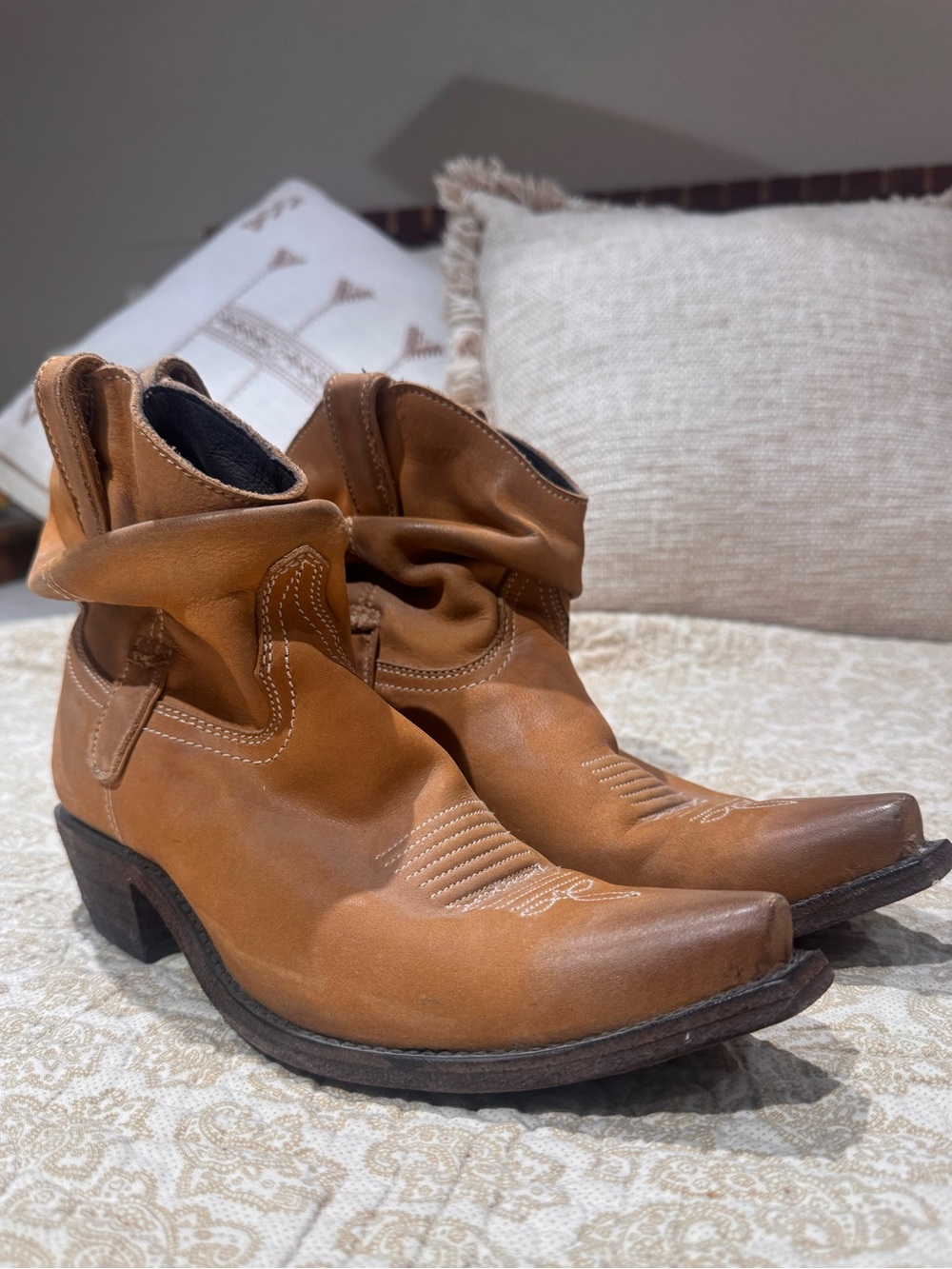 Old Gringo Tan Leather Western Ankle Boots - Women